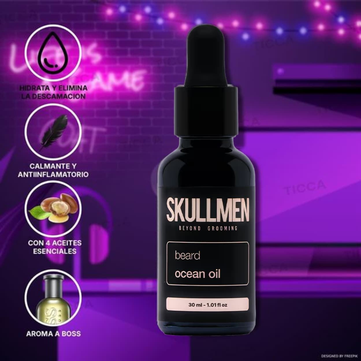 Aceite Hidratante para Barba Blue Ocean 30ml | Skull Men - Imagen 3