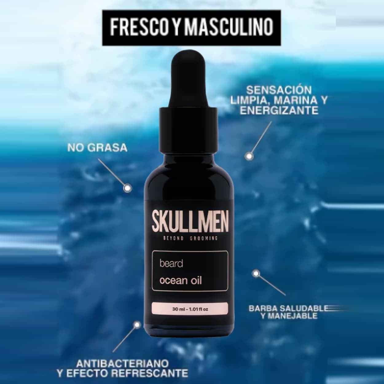 Aceite Hidratante para Barba Blue Ocean 30ml | Skull Men - Imagen 4