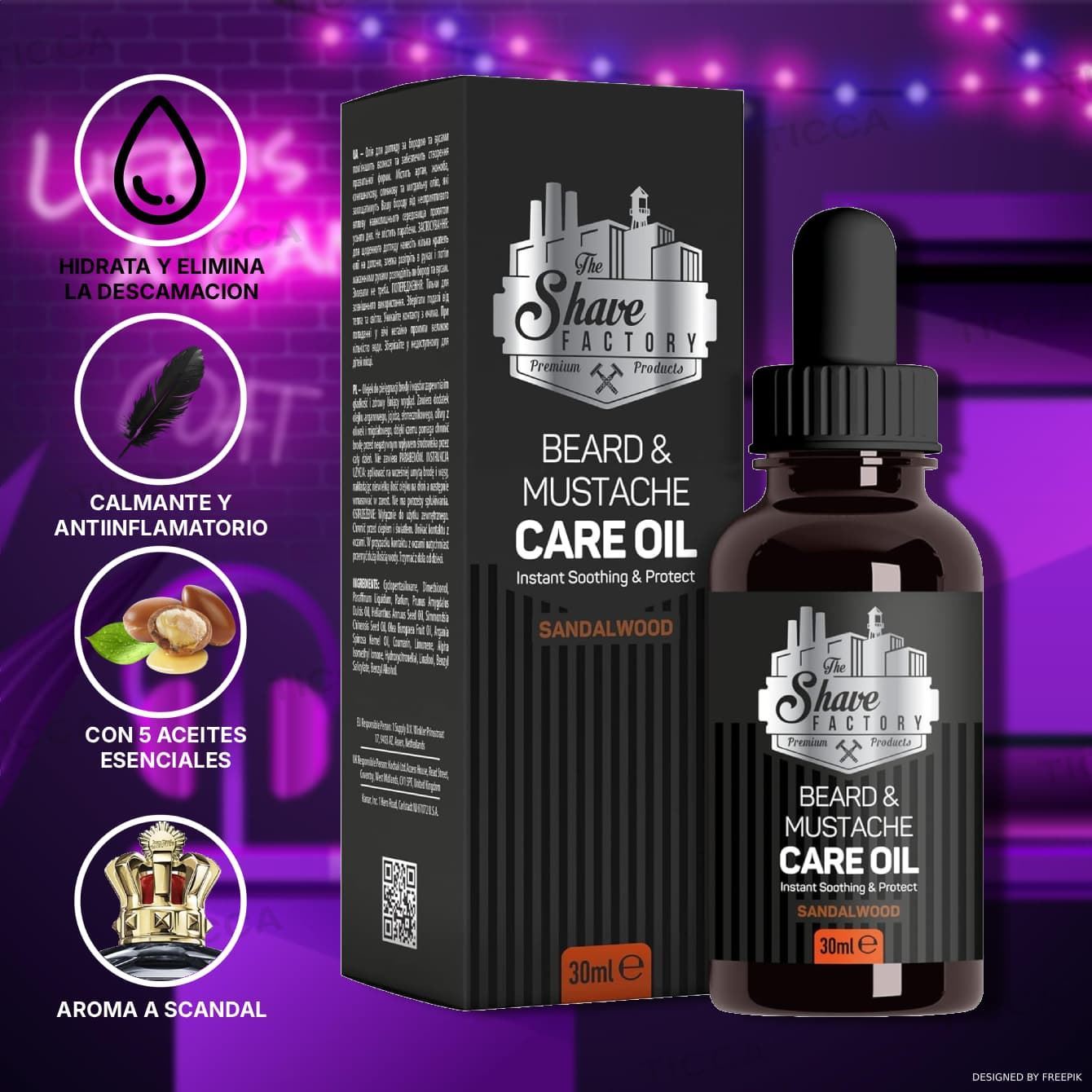 Aceite Hidratante para Barba y Bigote Sandalwood 30ml | The Shave Factory - Imagen 2