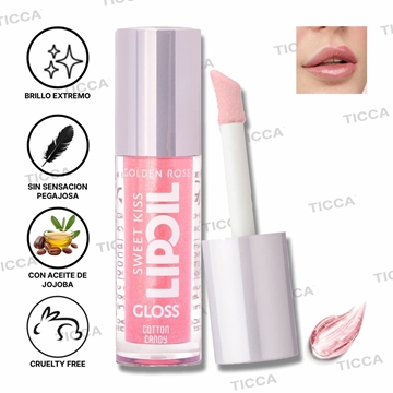 ACEITE LABIAL SWEET KISS LIP OIL BRILLO ALGODON DE AZUCAR  4,7ml | GOLDEN ROSE - Imagen 1