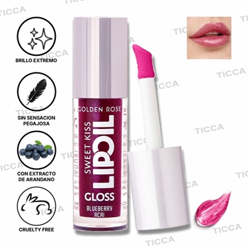 ACEITE LABIAL SWEET KISS LIP OIL BRILLO ARANDANO+ACAI  4,7ml | GOLDEN ROSE - Imagen 1