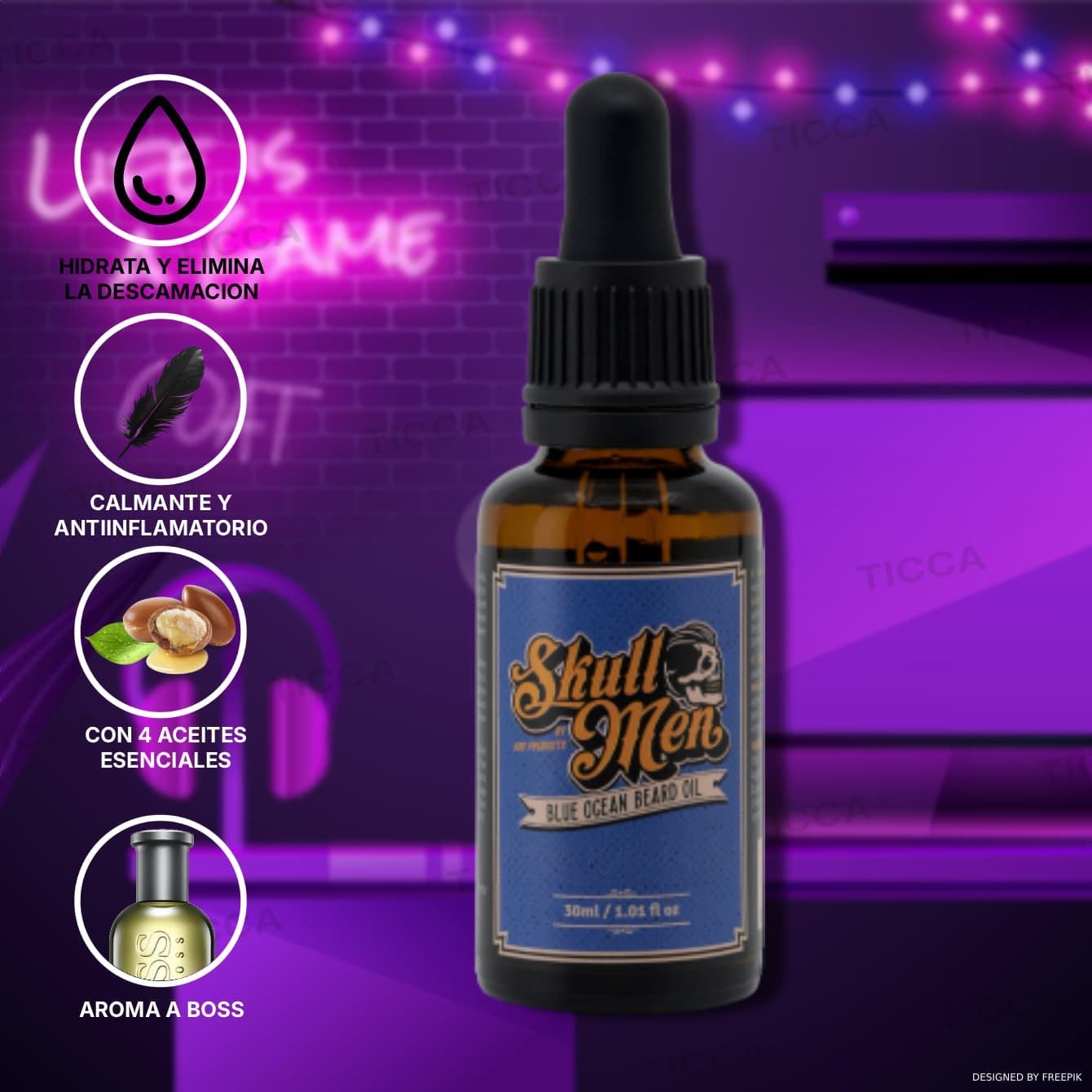 ACEITE PARA BARBA "BLUE OCEAN" 30ml | SKULL MEN - Imagen 1