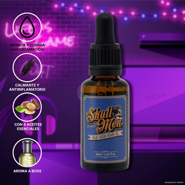 ACEITE PARA BARBA "BLUE OCEAN" 30ml | SKULL MEN - Imagen 1