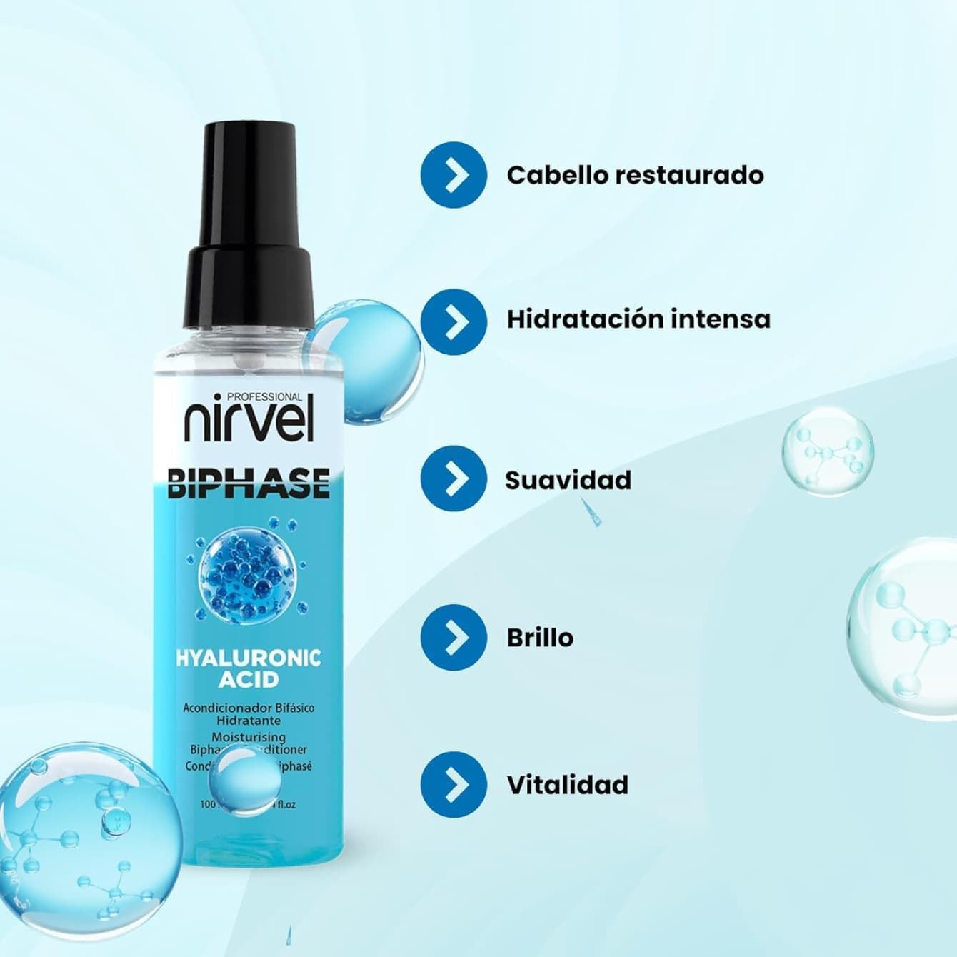 Acondicionador Bifasico Hidratante Acido Hialurónico 100ml | Nirvel Professional - Imagen 3