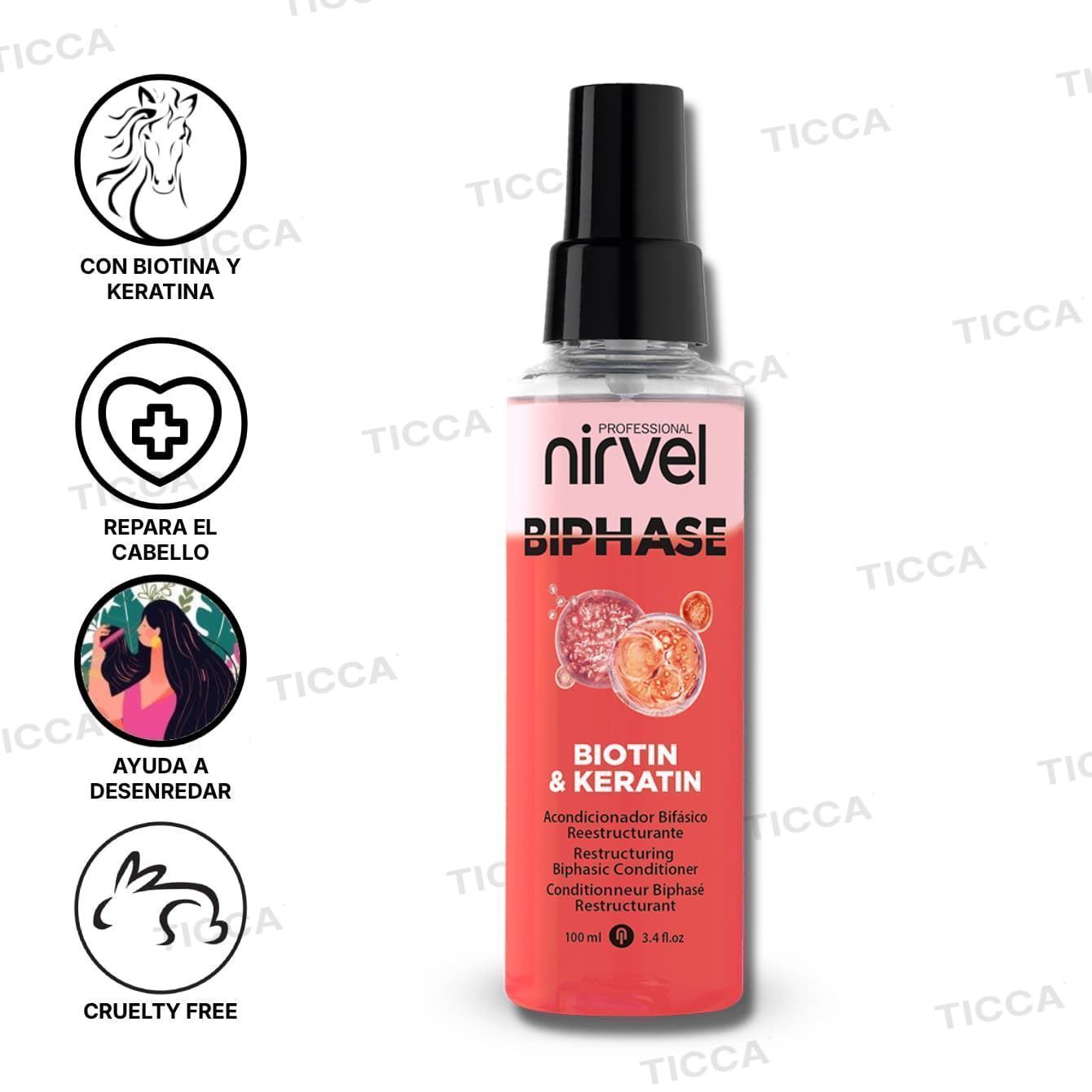 Acondicionador Bifasico Hidratante Biotina y Keratina 100ml | Nirvel Professional - Imagen 2