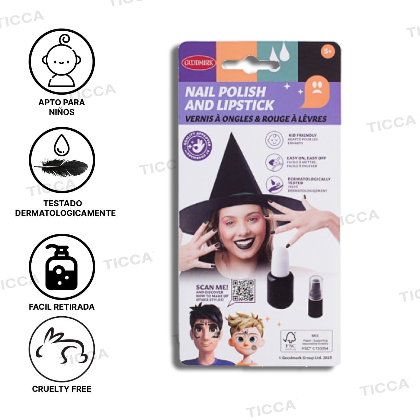 BARRA DE LABIOS NEGRA + LACA DE UÑAS NEGRA (0,5g + 8ml) | GOODMARK - Imagen 1