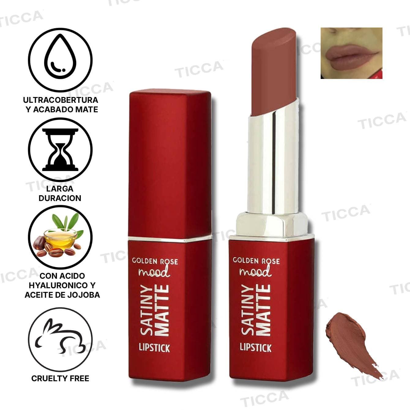 BARRA DE LABIOS SATINADA MATE #02 VELVET TAUPE 3,5g | GOLDEN ROSE - Imagen 1