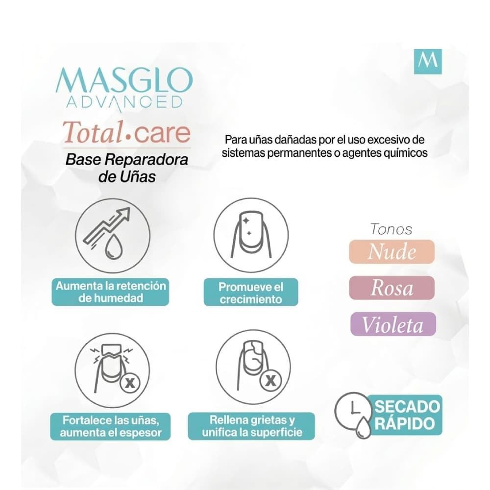 Base Recuperadora de Uñas Total Care Advanced 13,5ml - Color Natural | Masglo - Imagen 5