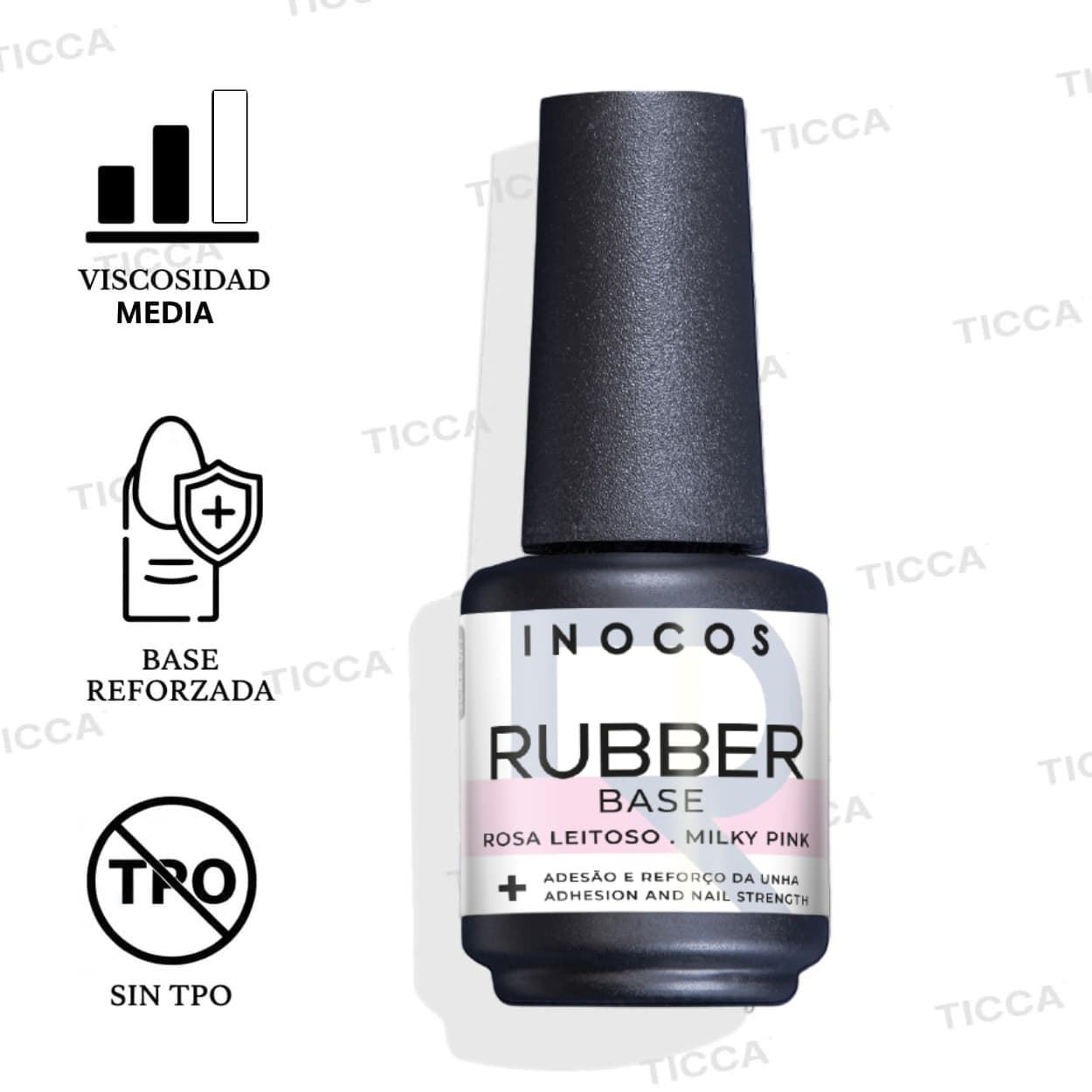 Base Rubber Semipermanente Rosa Lechoso 15ml | INOCOS - Imagen 3