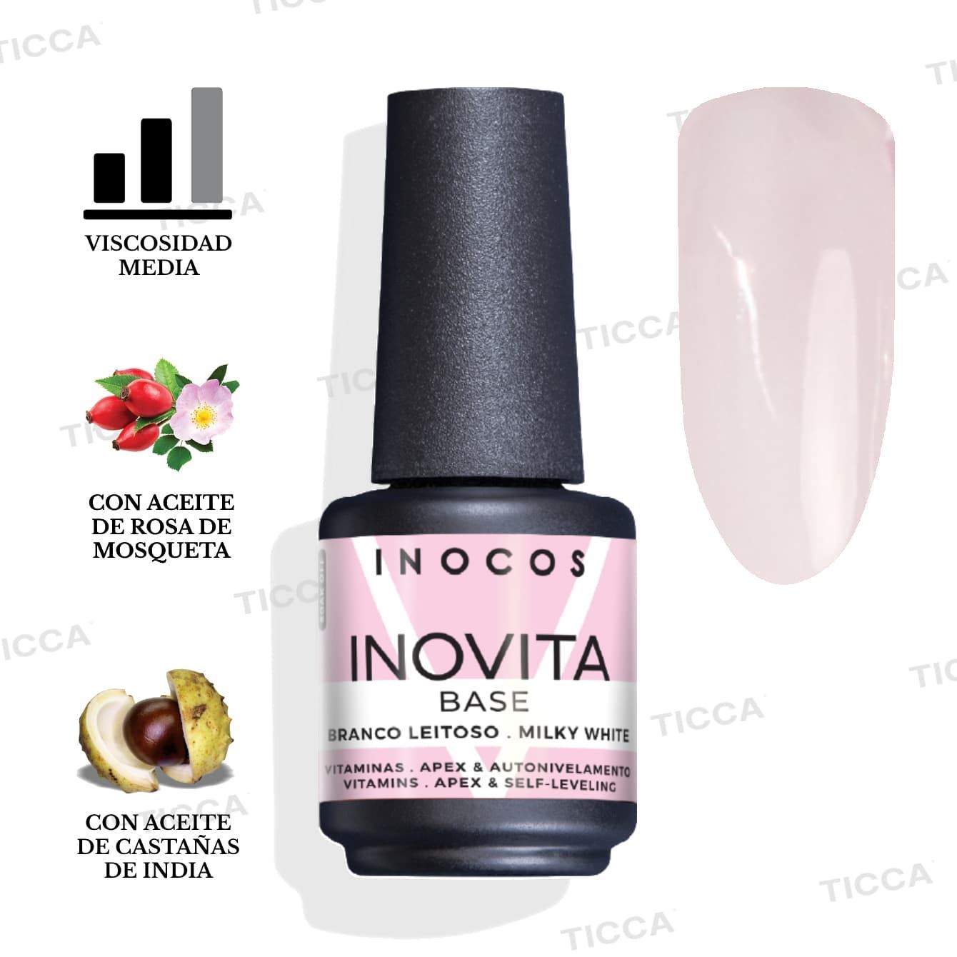 BASE SEMIPERMANENTE UÑAS FINAS INOVITA BLANCO LECHOSO 15ml | INOCOS - Imagen 1