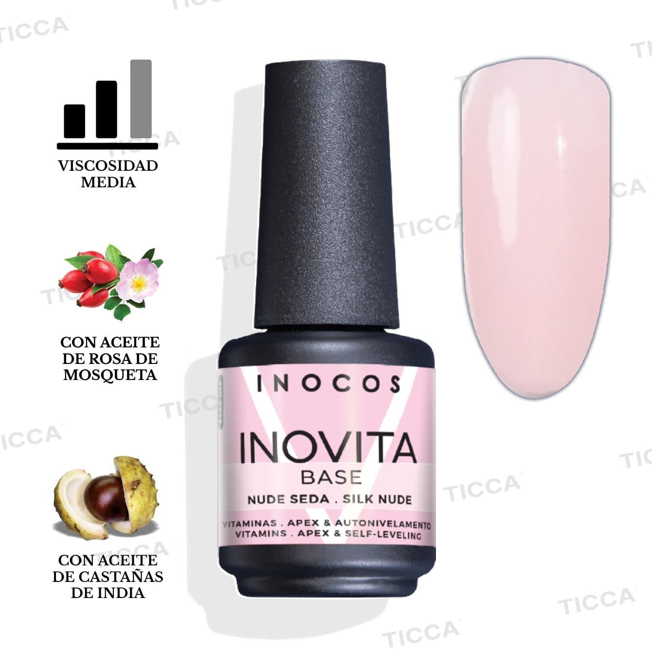 BASE SEMIPERMANENTE UÑAS FINAS INOVITA NUDE SEDA 15ml | INOCOS - Imagen 1