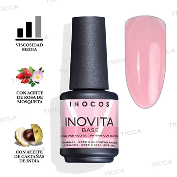 BASE SEMIPERMANENTE UÑAS FINAS INOVITA ROSA PANACOTA 15ml | INOCOS - Imagen 1