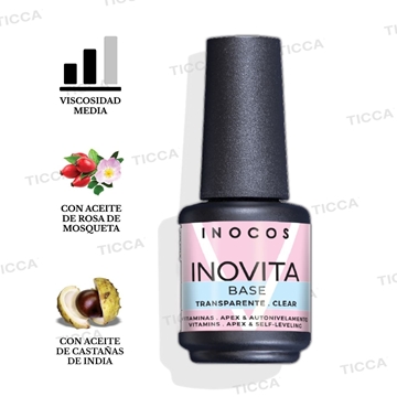 BASE SEMIPERMANENTE UÑAS FINAS INOVITA TRANSPARENTE 15ml | INOCOS - Imagen 1