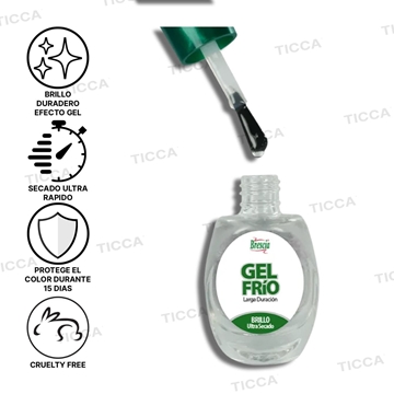 BRILLO TOP PINTAUÑAS SECADO RAPIDO Y BRILLO GEL "GEL FRIO" 12,5ml | BRESCIA - Imagen 2