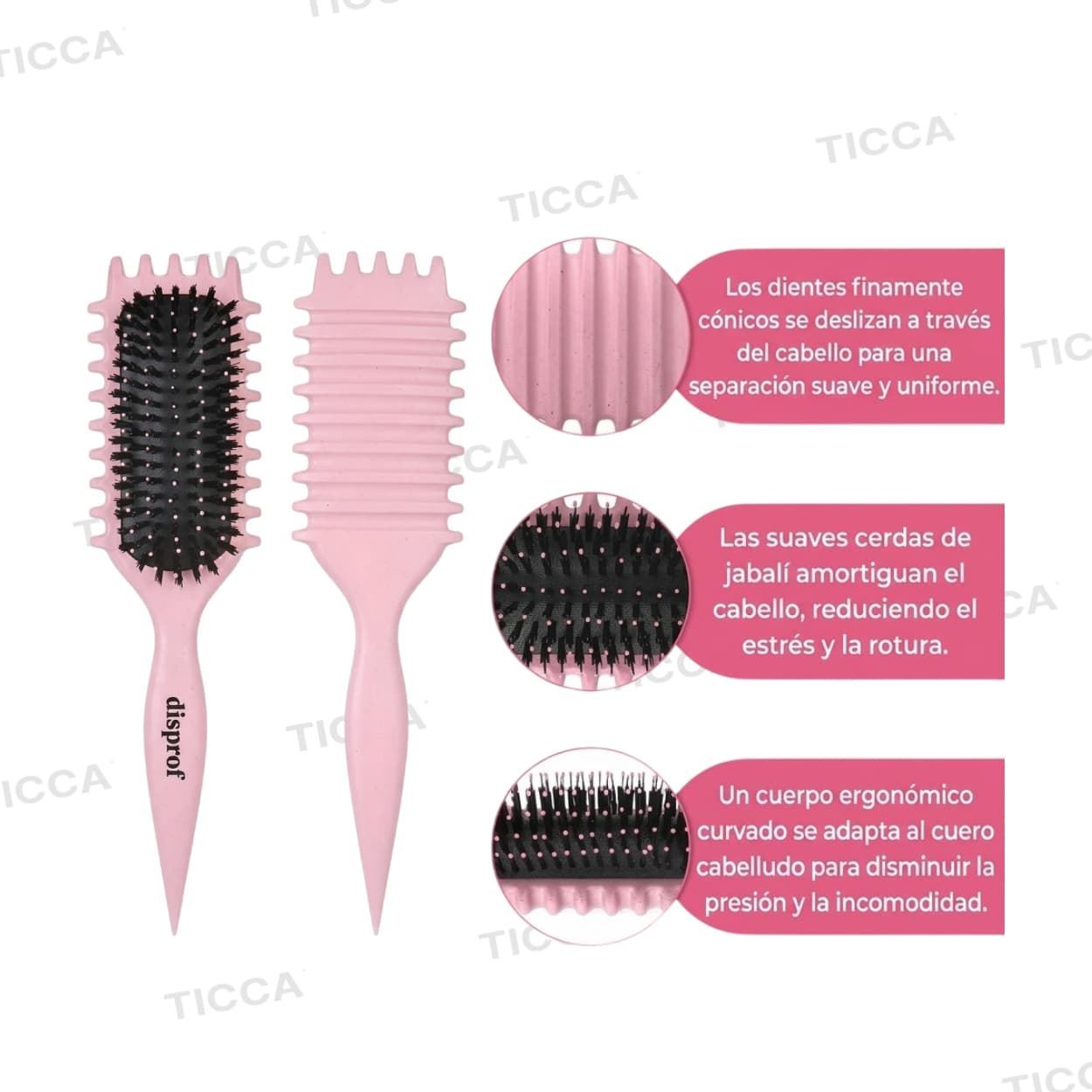 Cepillo Definición de Rizos Nylon y Jabali Rosa | Disprof - Imagen 3
