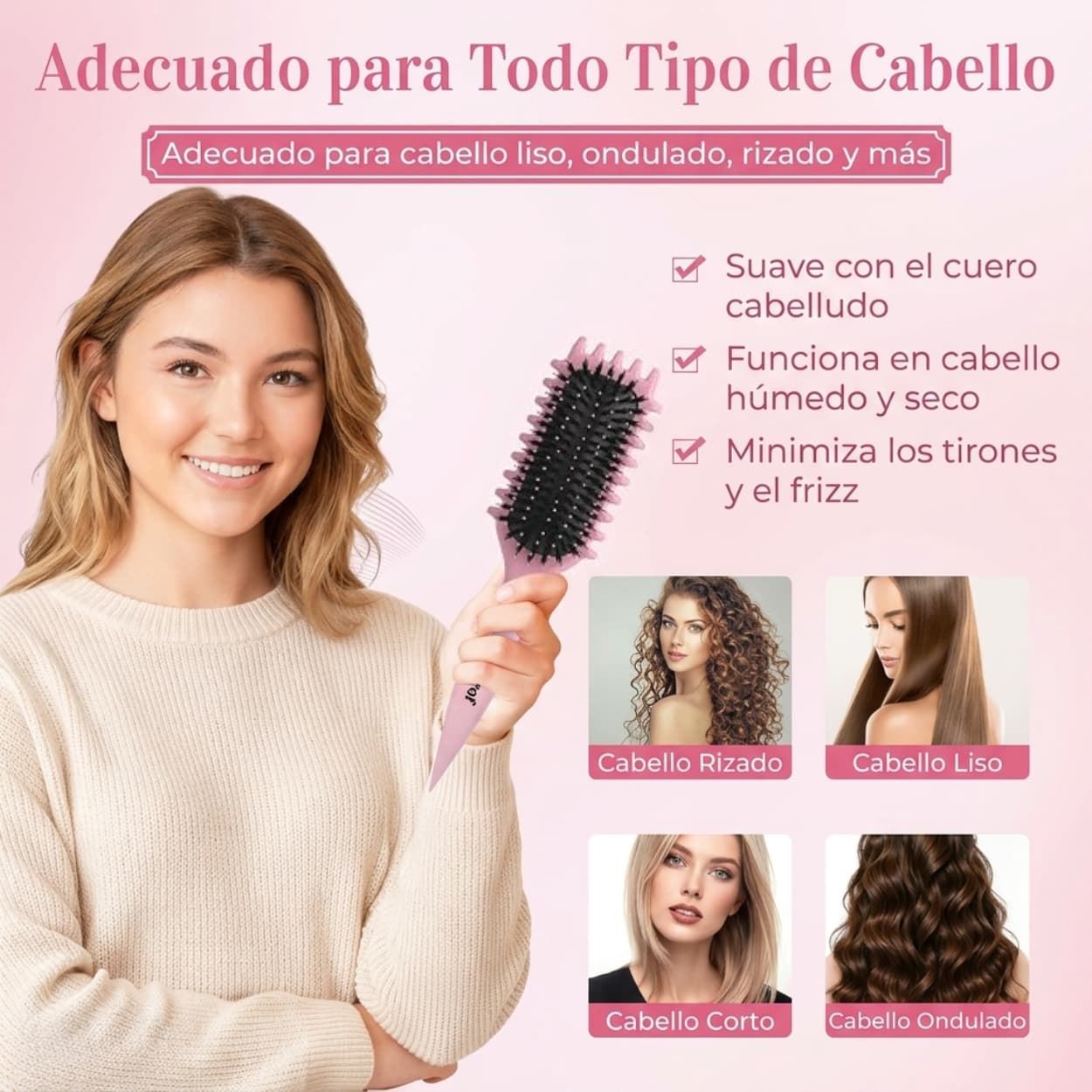 Cepillo Definición de Rizos Nylon y Jabali Rosa | Disprof - Imagen 4