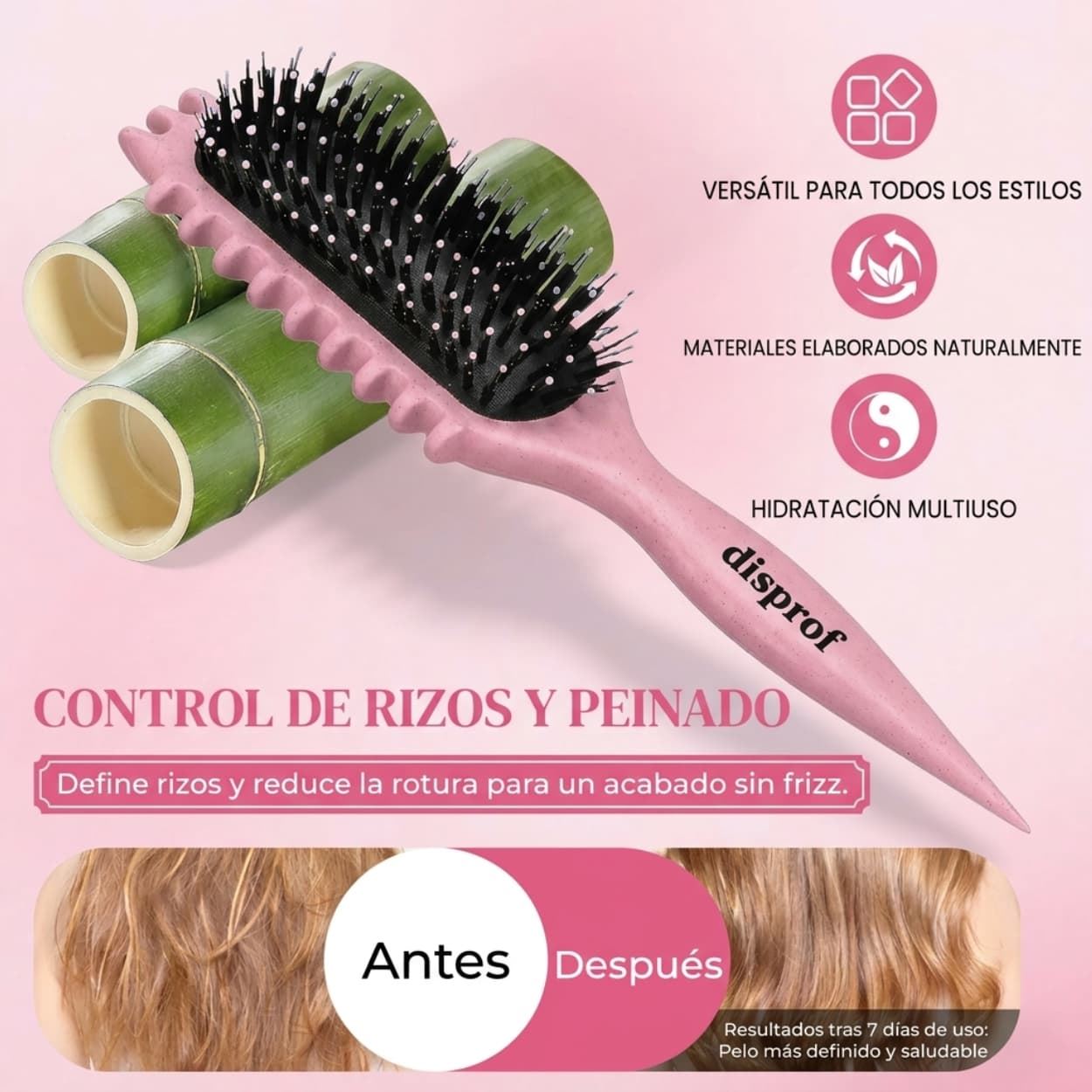 Cepillo Definición de Rizos Nylon y Jabali Rosa | Disprof - Imagen 6