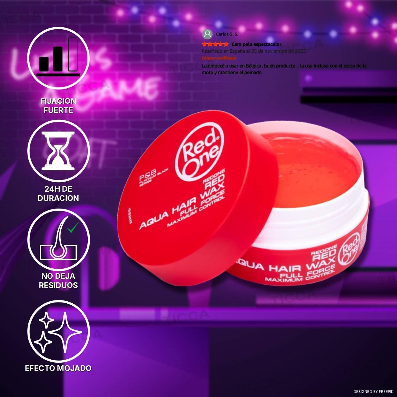 CERA BRILLO "RED AQUA HAIR WAX" BOTE ROJO 150ml | RedOne - Imagen 1