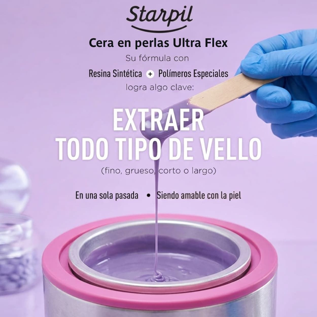 Cera caliente depilatoria malva en perlas pieles sensibles Ultra Flex 1000g | Starpil - Imagen 3