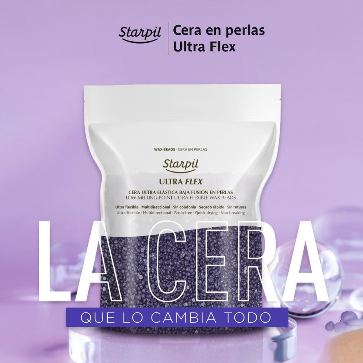 Cera caliente depilatoria malva en perlas pieles sensibles Ultra Flex 1000g | Starpil - Imagen 4