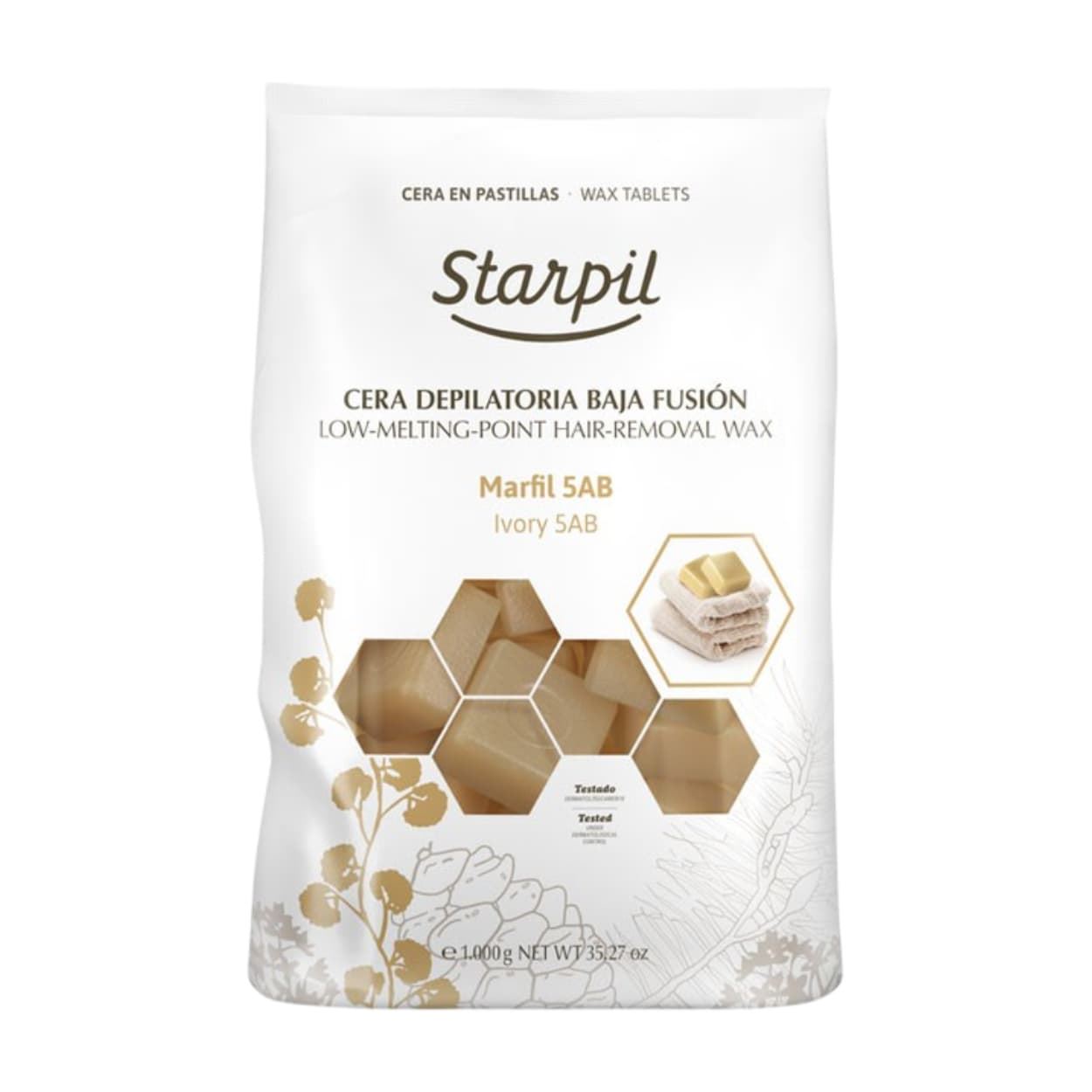 Cera depilatoria caliente Marfil de baja fusion en pastillas 5AB 1Kg | Starpil - Imagen 1