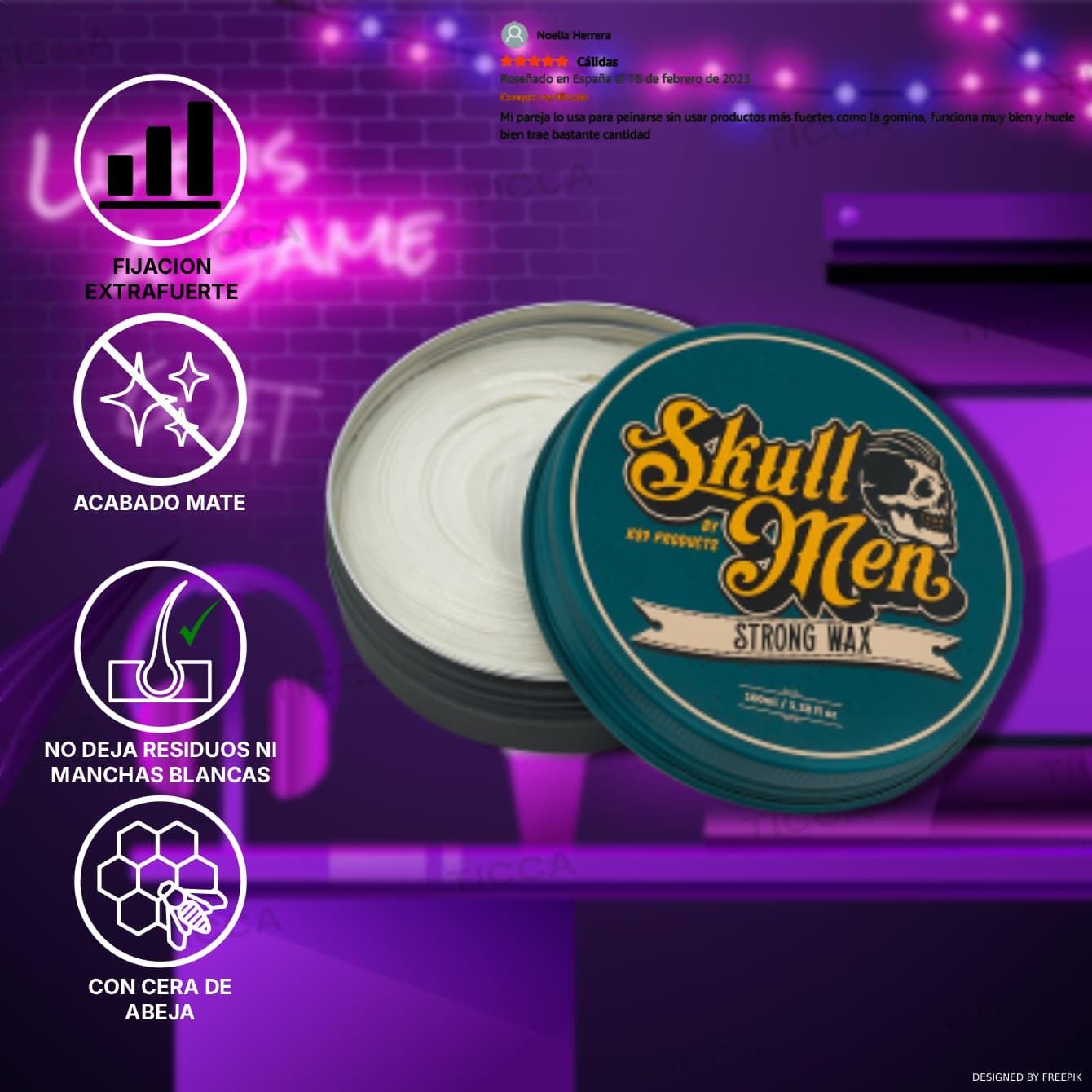 Cera Mate Extrafuerte Strong Wax 100ml | Skull Men - Imagen 2
