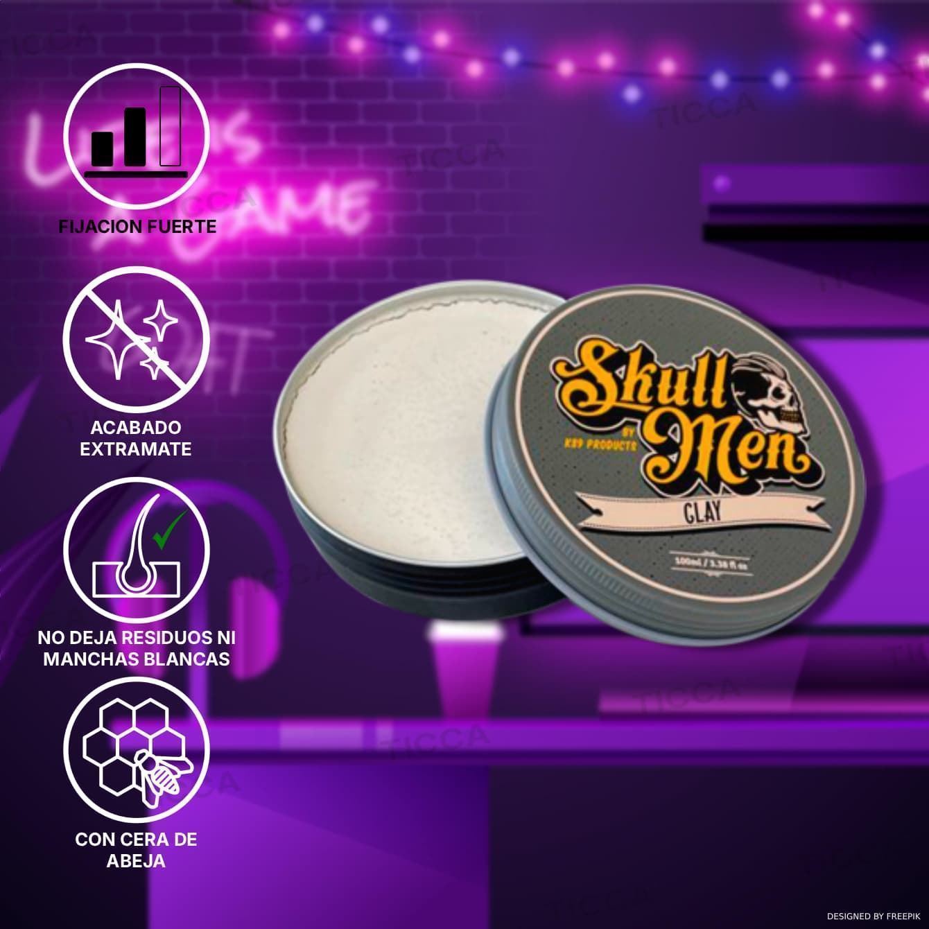 CERA MATE FUERTE CLAY 100ml | SKULL MEN - Imagen 1