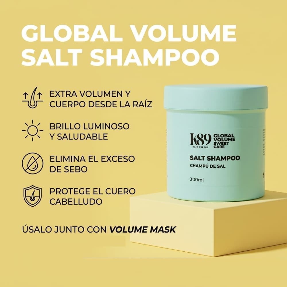Champú de Sal Exfoliante para Volumen y Pelo Graso Salt Shampoo 300ml | K89 - Imagen 4