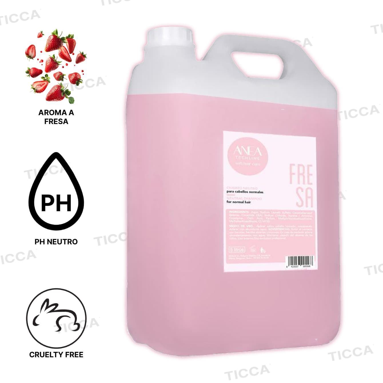 CHAMPU PH NEUTRO PARA TODO TIPO DE CABELLOS  DE FRESA 5 LITROS | ANEA - Imagen 1