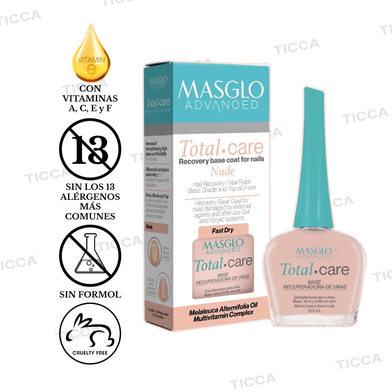 ENDURECEDOR DE UÑAS CON COLOR NATURAL TOTAL CARE  13,5ml | MASGLO - Imagen 1