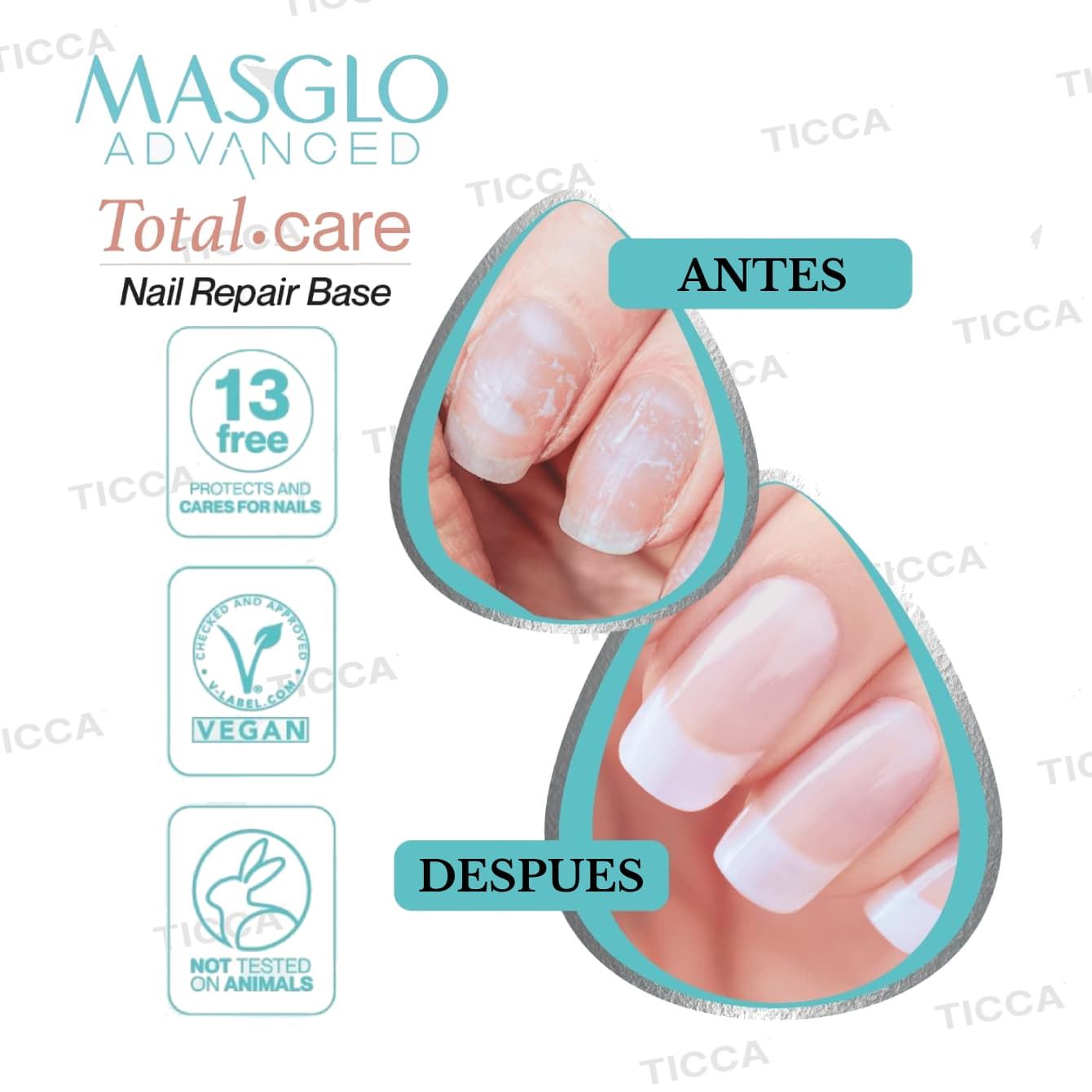 ENDURECEDOR DE UÑAS CON COLOR NATURAL TOTAL CARE  13,5ml | MASGLO - Imagen 2