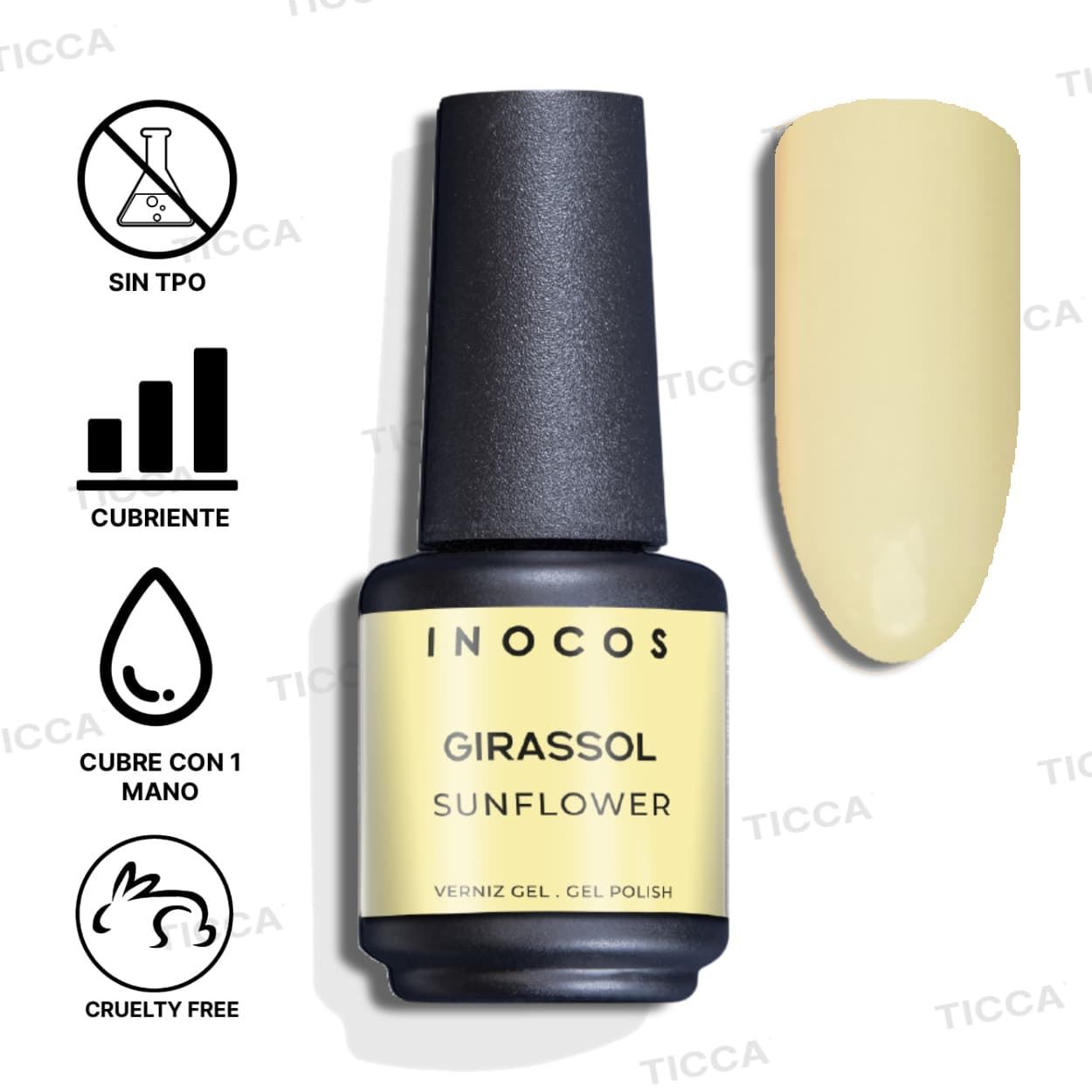 Esmalte Semipermanente Amarillo Pastel Girasol 15ml | Inocos - Imagen 2
