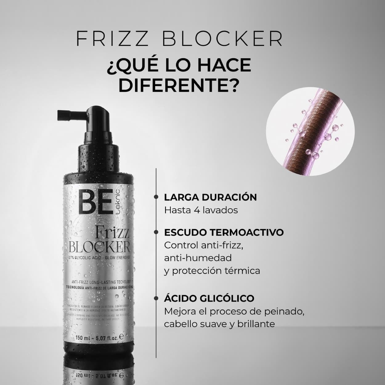 Frizz Blocker Spray Anti-Frizz y Protector Térmico 150ml | Be Teknic - Imagen 6