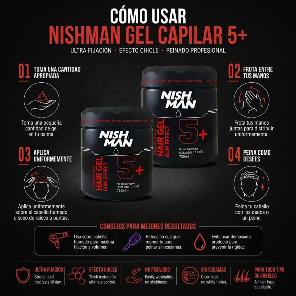 Gomina Profesional Gum Effect Gel N5+ Extrafuerte 750ml | Nishman - Imagen 6