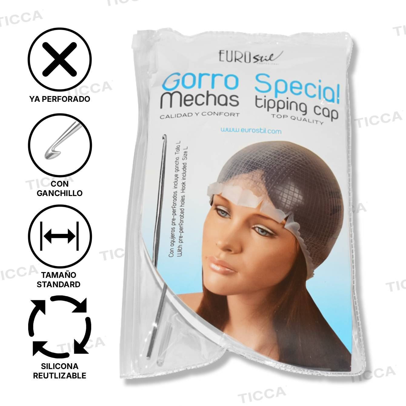 GORRO PARA MECHAS DE SILICONA PERFORADO CON GANCHILLO | EUROSTIL - Imagen 2