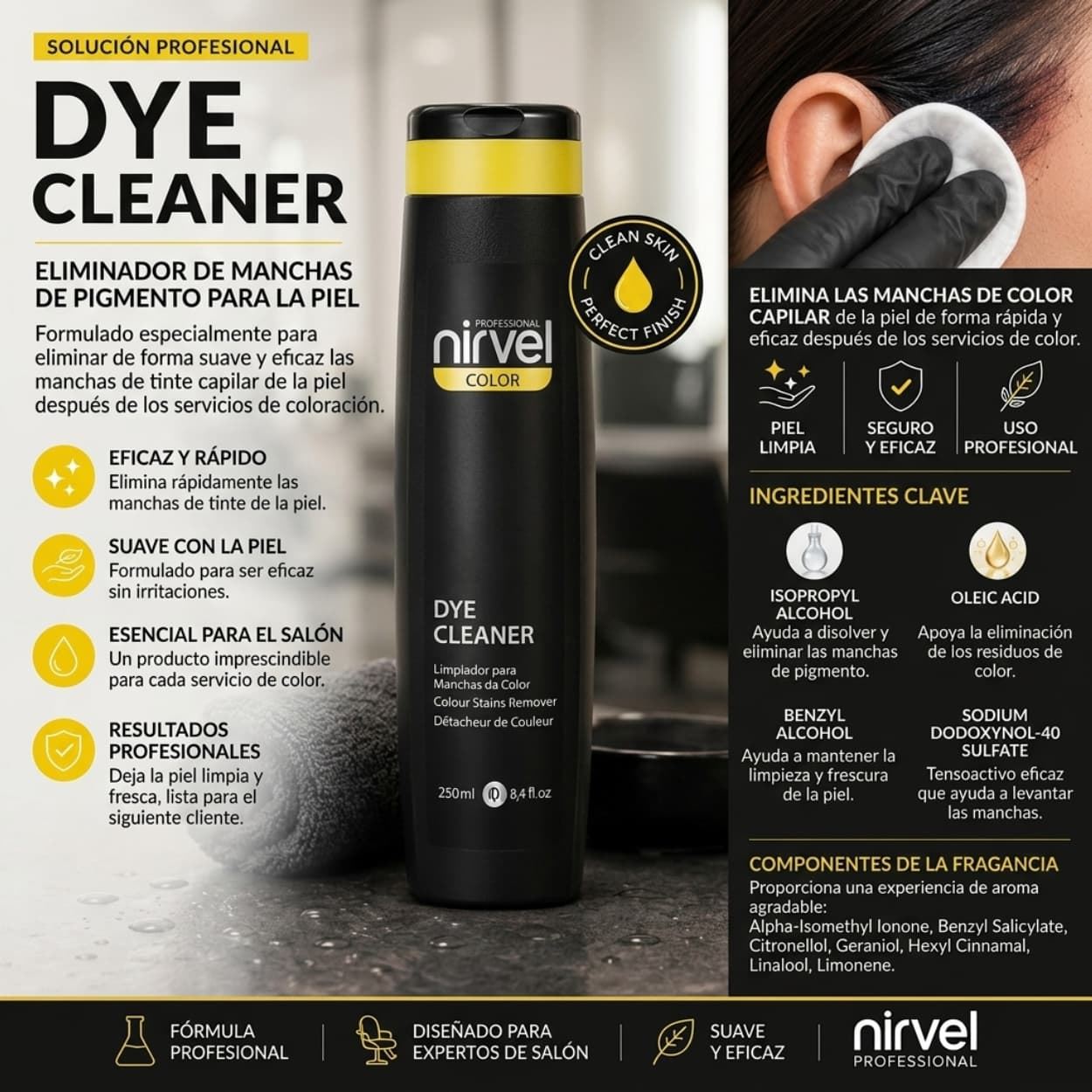 Limpiador de Manchas de Tinte Profesional Dye Cleaner 250ml | Nirvel Professional - Imagen 4