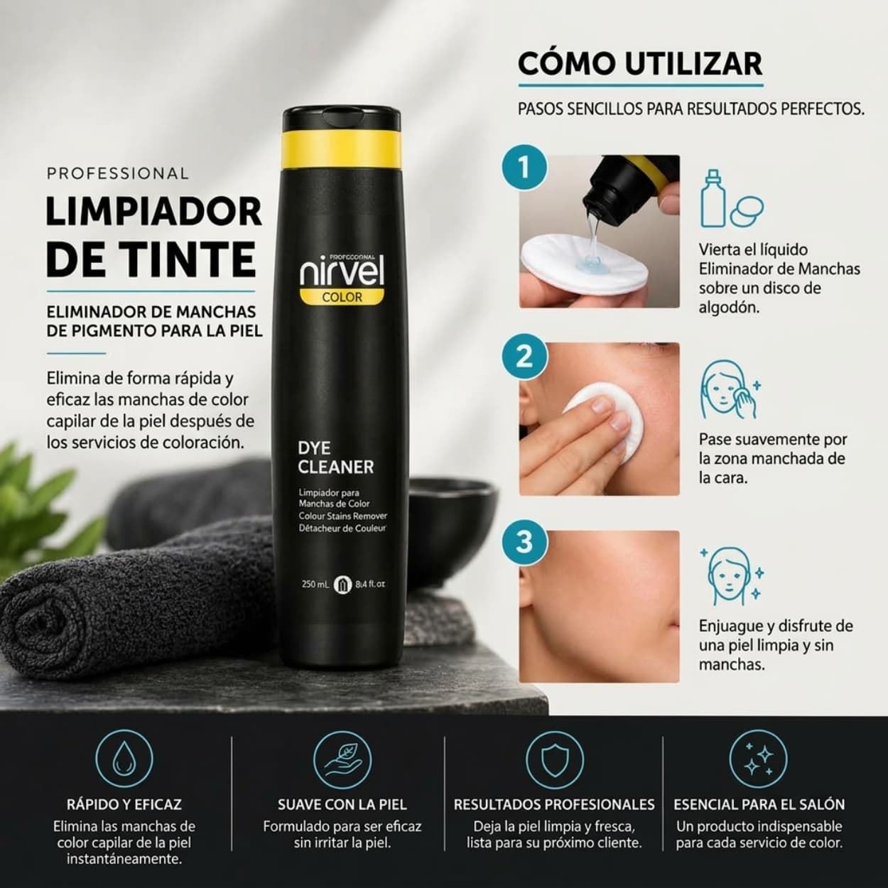 Limpiador de Manchas de Tinte Profesional Dye Cleaner 250ml | Nirvel Professional - Imagen 5