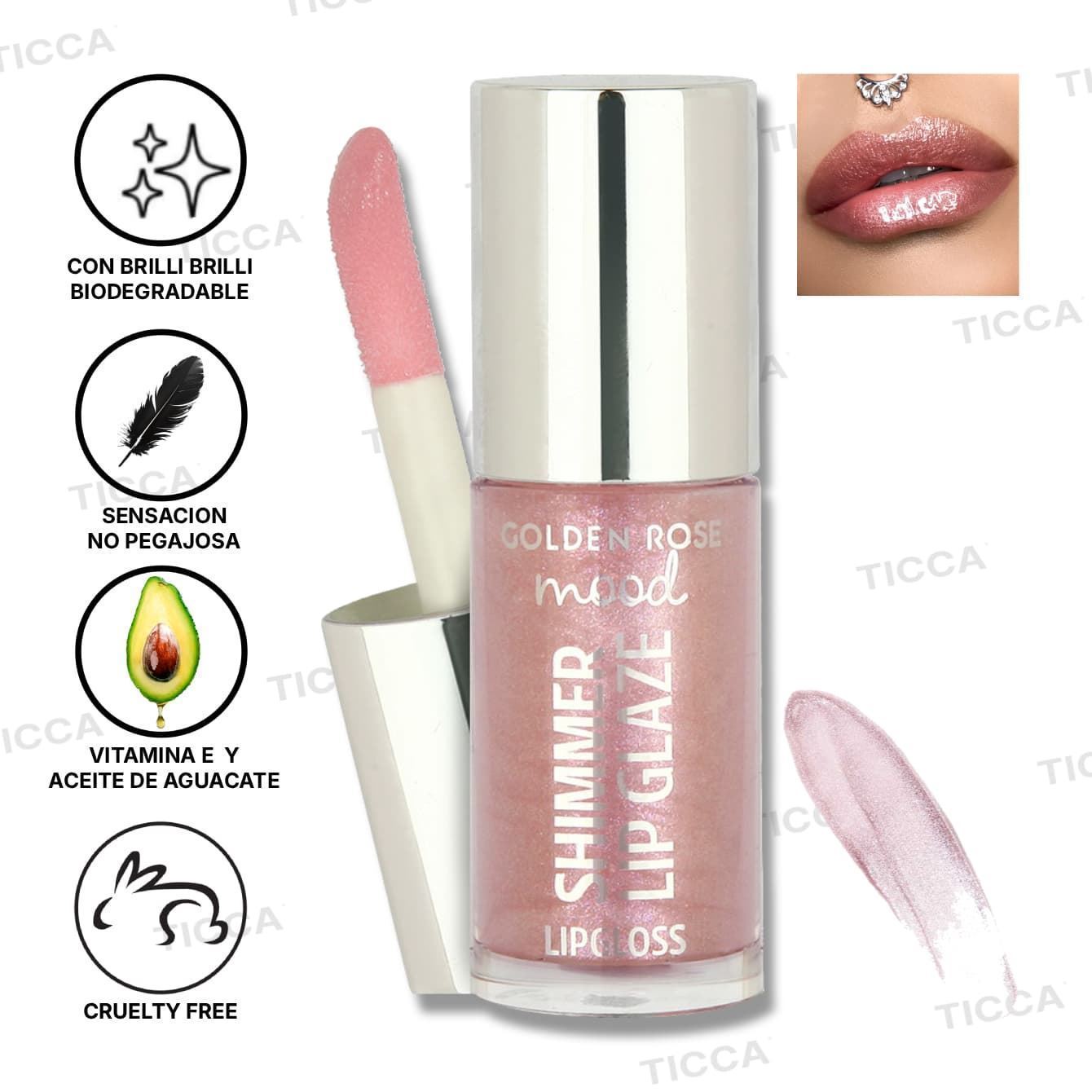 LIPGLOSS SHIMMER LIP GLAZE "BUBBLE PINK" #251 6ml | GOLDEN ROSE - Imagen 1