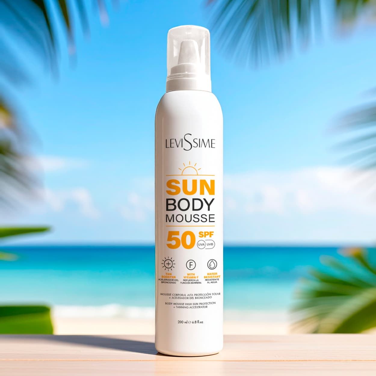 Mousse protector solar SPF50 con acelerador del bronceado 200ml | LEVISSIME - Imagen 4