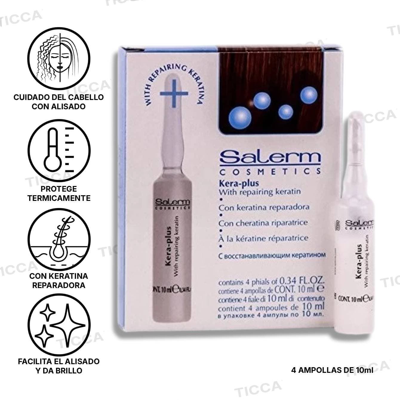 PACK 4 AMPOLLAS KERA-PLUS CON QUERATINA PARA EL ALISADO 4x10ml | SALERM - Imagen 1