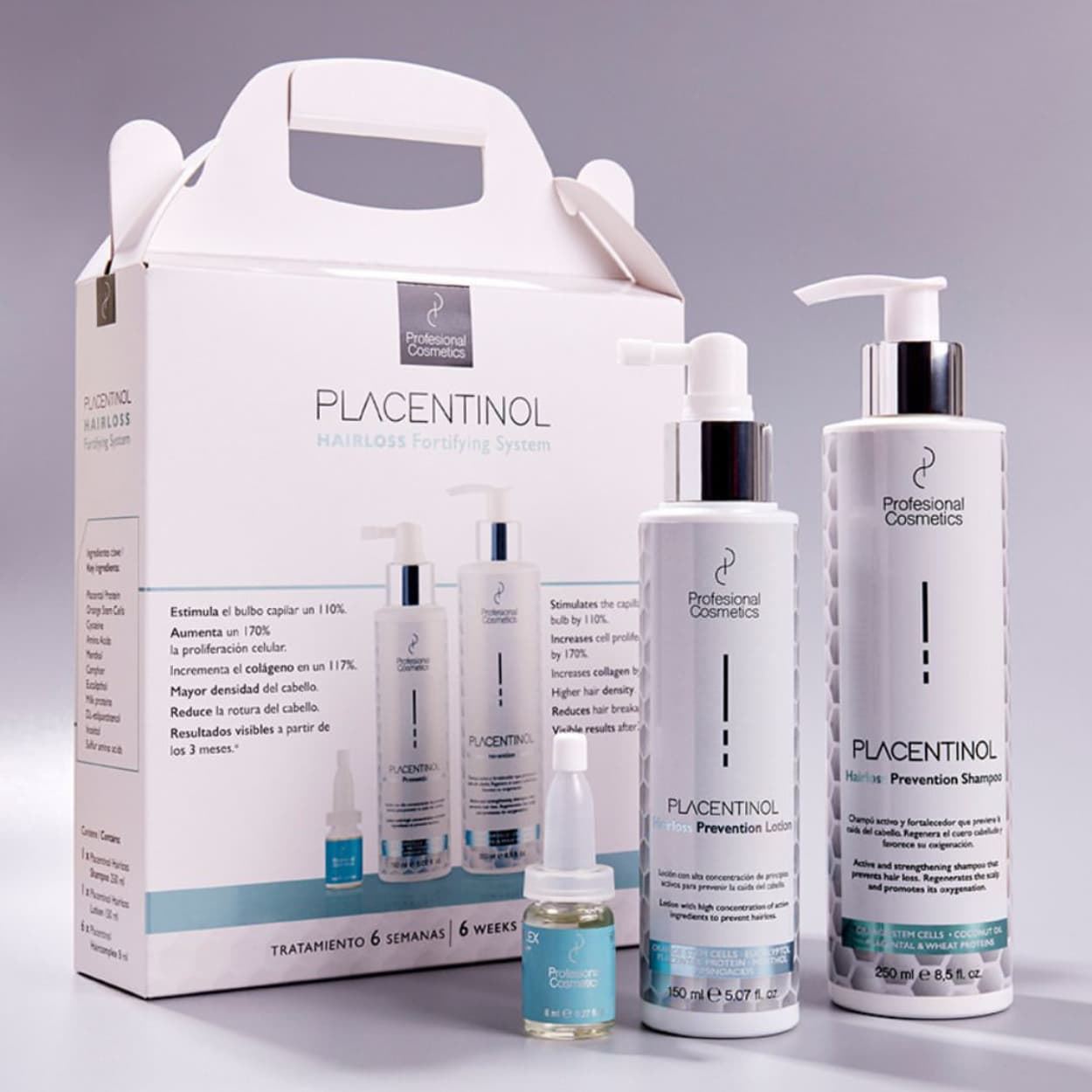 Pack Anticaída Placentinol Acitve + Champu+Locion+Ampollas | Profesional Cosmetics - Imagen 5