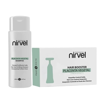 Pack Control Caida Placenta Vegetal 10 Ampollas + Champú Fortificante 250ml | Nirvel Professional - Imagen 1