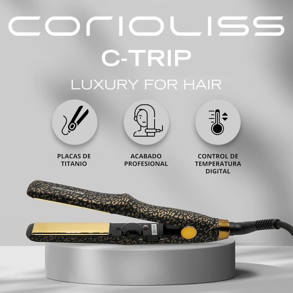 Plancha de Pelo de Viaje C-Trip Gold Leopard 100% Titanio | Corioliss - Imagen 2