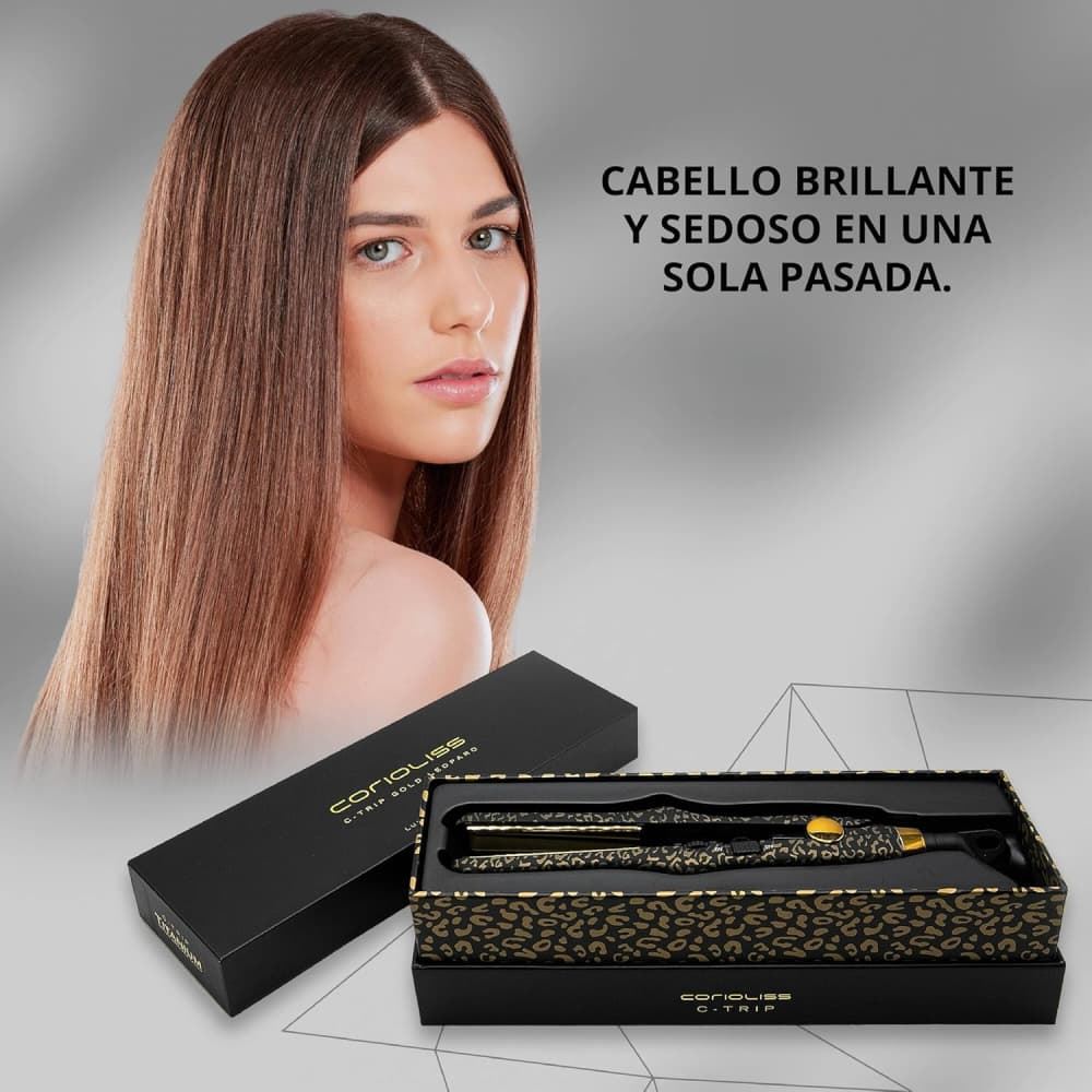 Plancha de Pelo de Viaje C-Trip Gold Leopard 100% Titanio | Corioliss - Imagen 4