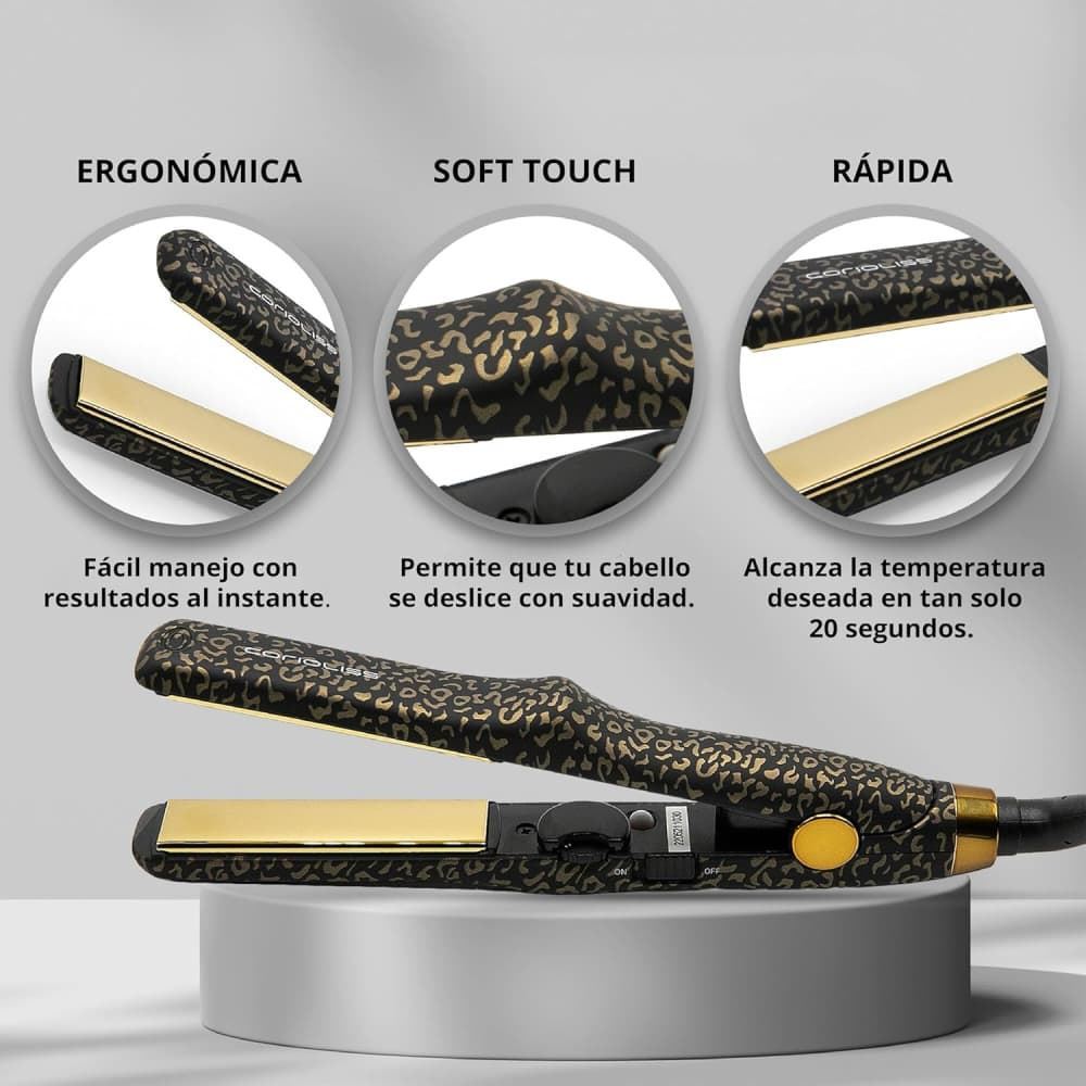 Plancha de Pelo de Viaje C-Trip Gold Leopard 100% Titanio | Corioliss - Imagen 5