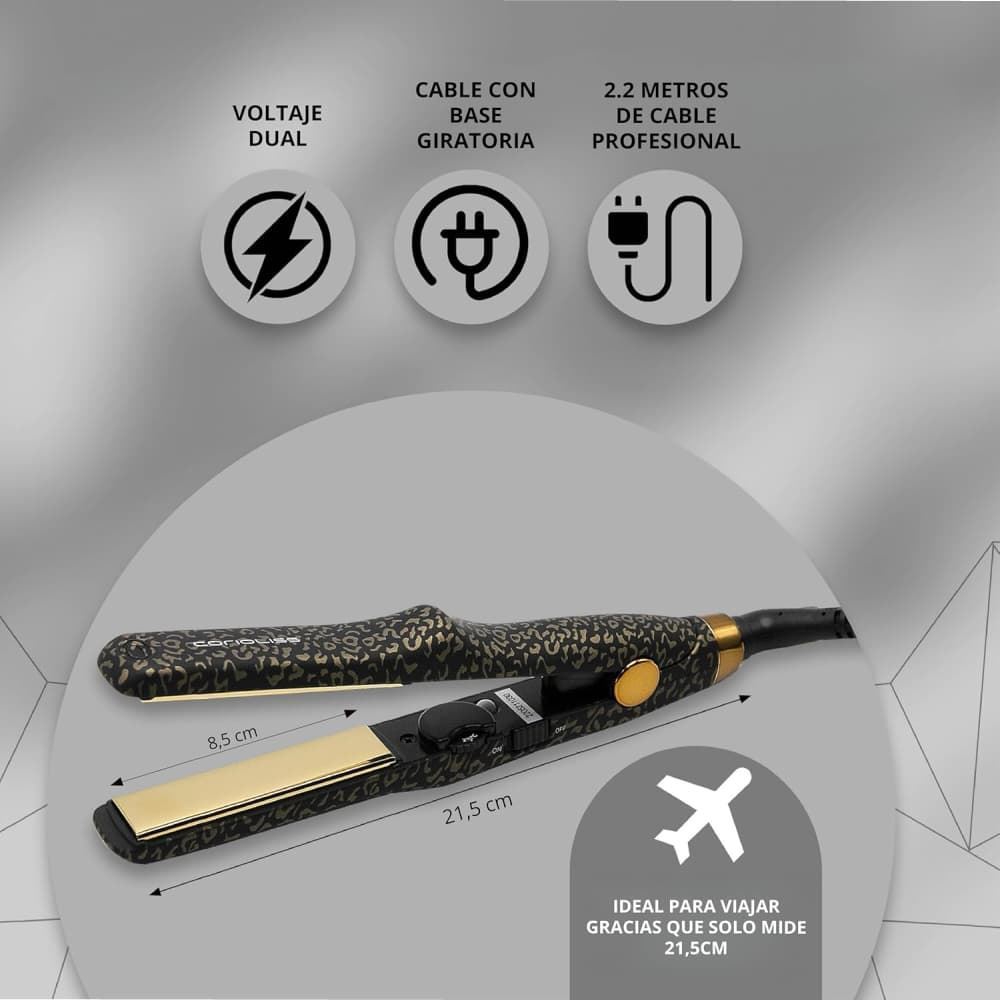 Plancha de Pelo de Viaje C-Trip Gold Leopard 100% Titanio | Corioliss - Imagen 7