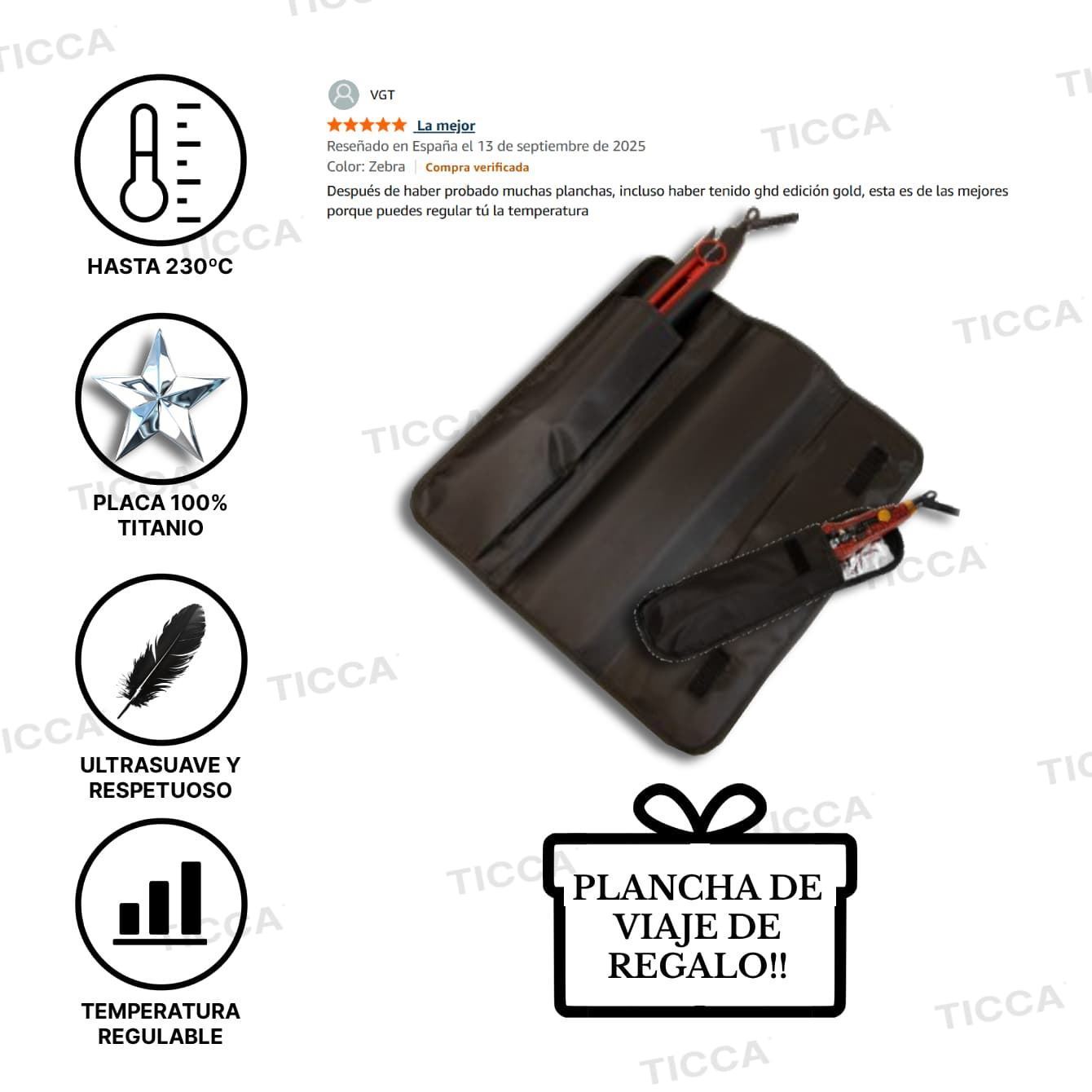 PLANCHA TITANIO C1 BLACK RED + ¡¡PLANCHA DE VIAJE DE REGALO!! | CORIOLISS - Imagen 3