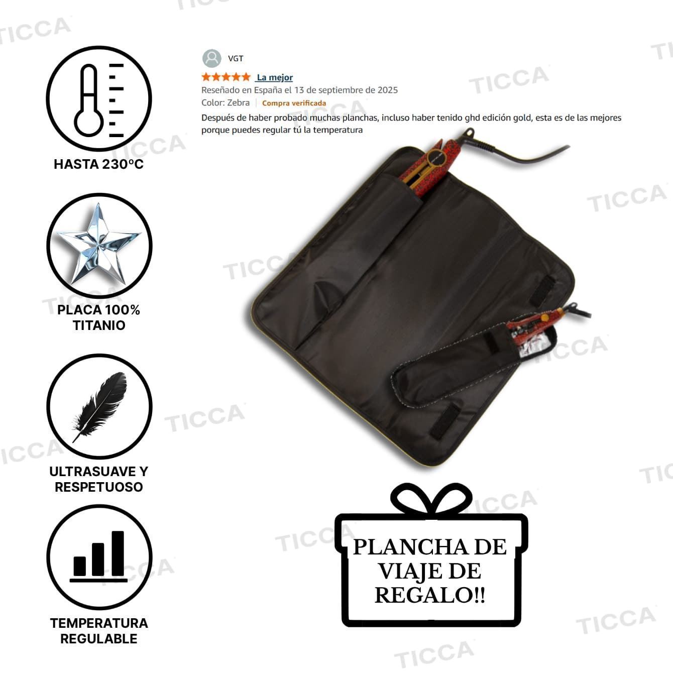 PLANCHA TITANIO C1 RED LEOPARD + ¡¡PLANCHA DE VIAJE DE REGALO!! | CORIOLISS - Imagen 3