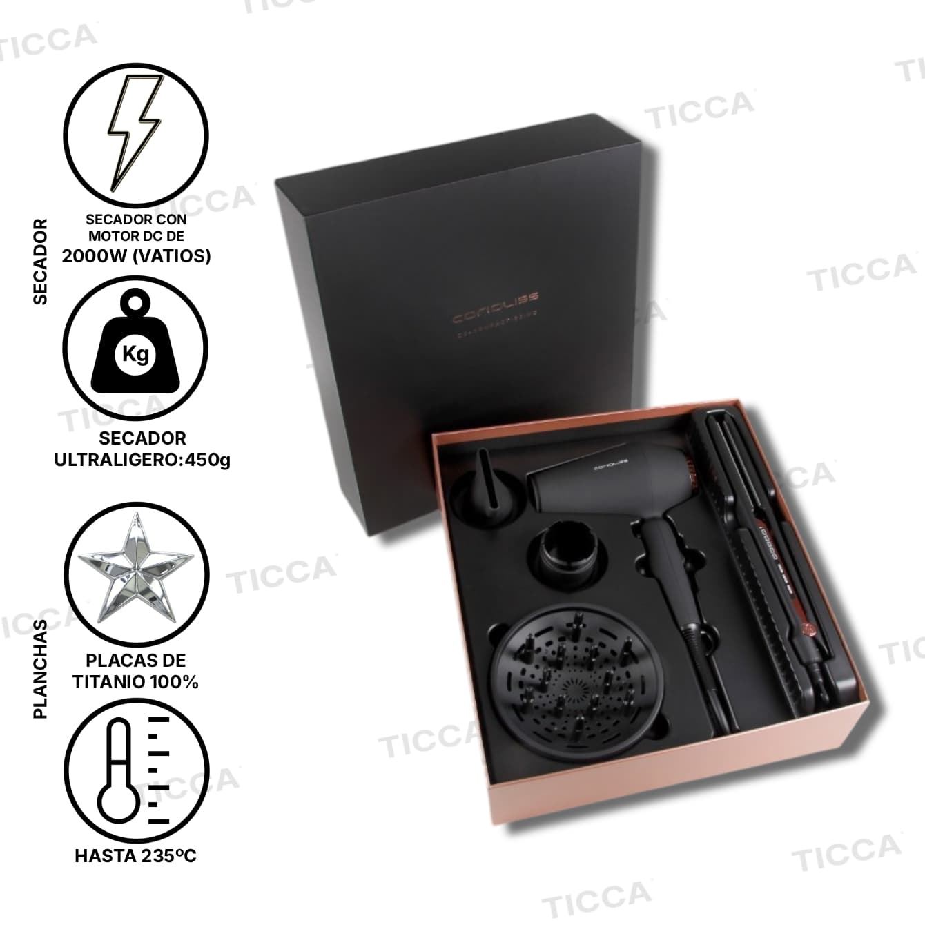 PLANCHA TITANIO C3 + SECADOR ULTRALIGERO CON DIFUSOR ¡¡DE REGALO!! | CORIOLISS - Imagen 2