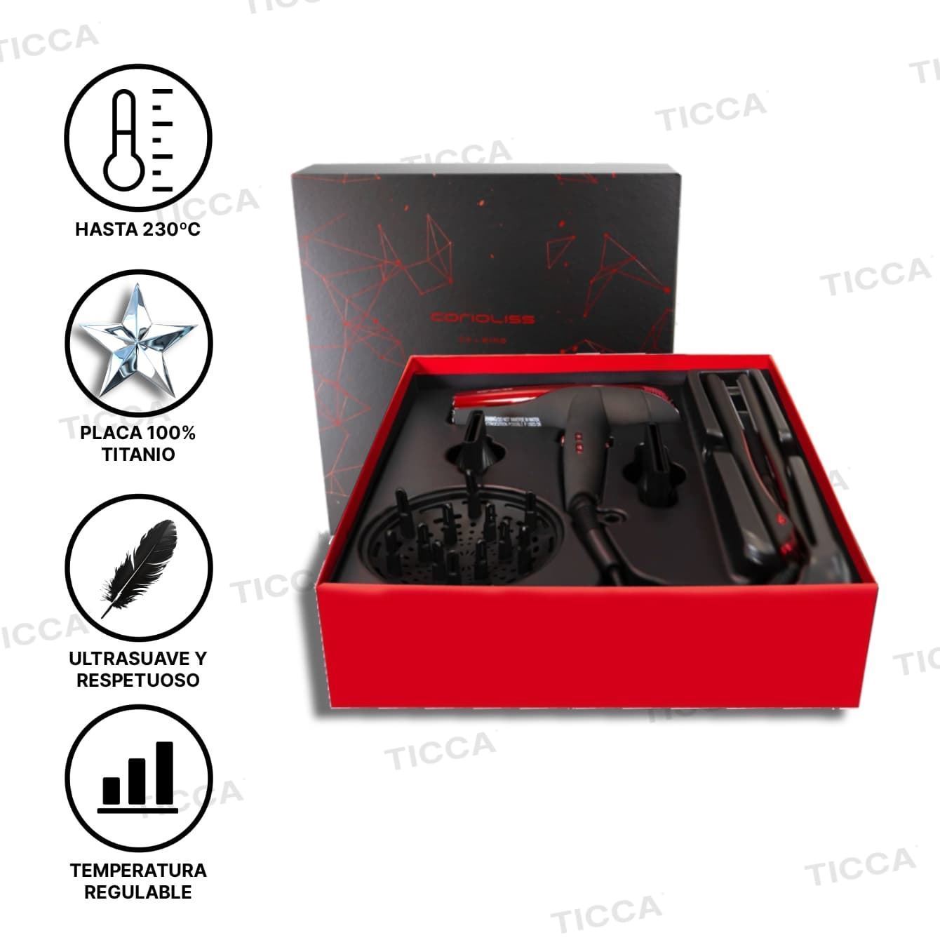 PLANCHA TITANIO C5 BLACK RED + ¡¡SECADOR ULTRALIGERO DE REGALO!! | CORIOLISS - Imagen 2